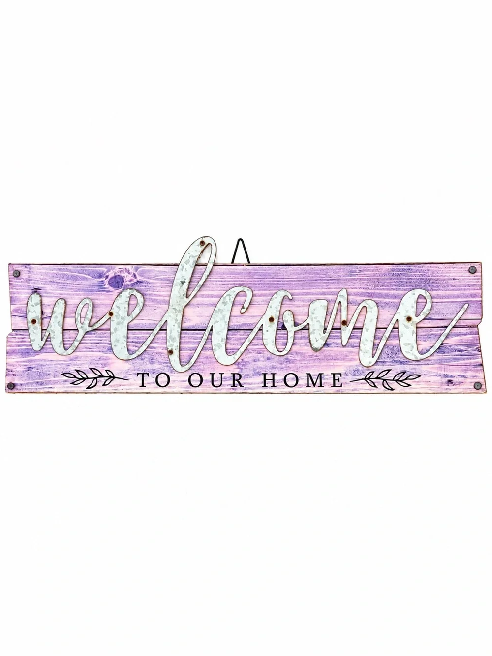 Rustic Welcome to Our Home Purple Farmhouse Wall Sign Metal Wood Decor